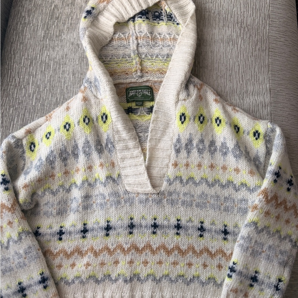American Eagle Outfitters Cream Knit Hooded Sweater